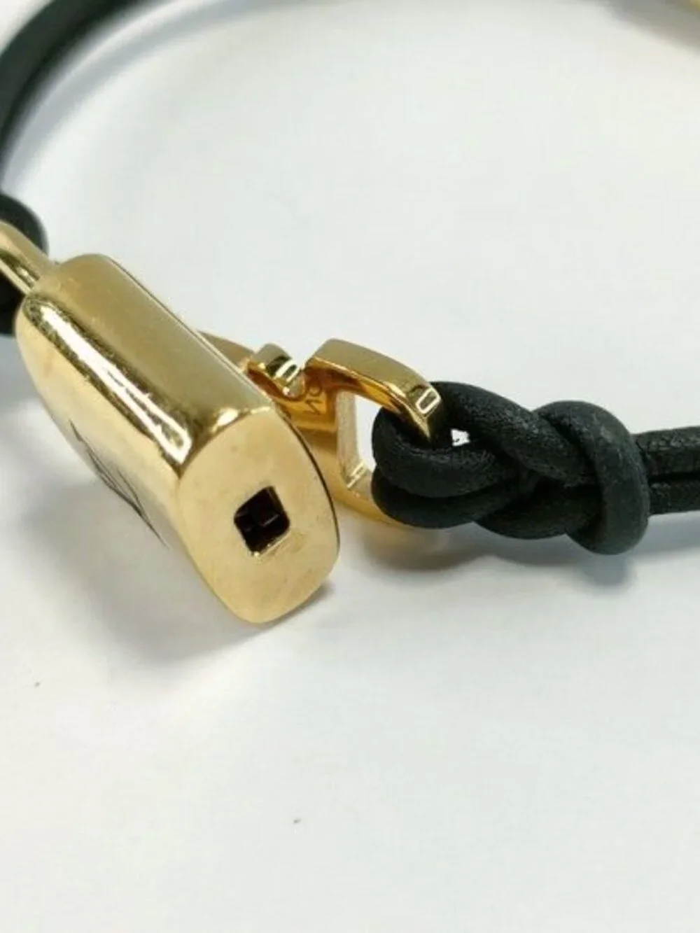 Louis Vuitton Bracelet LV Padlock Gold Black Leather Metal - Picture 6 of 10